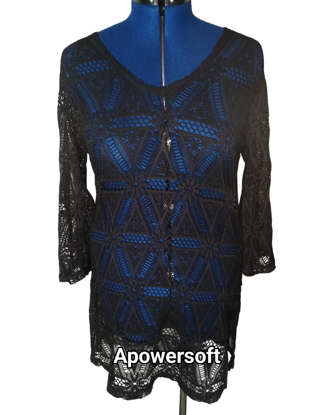 Black Crochet V-Neck Tunic Cover-Up